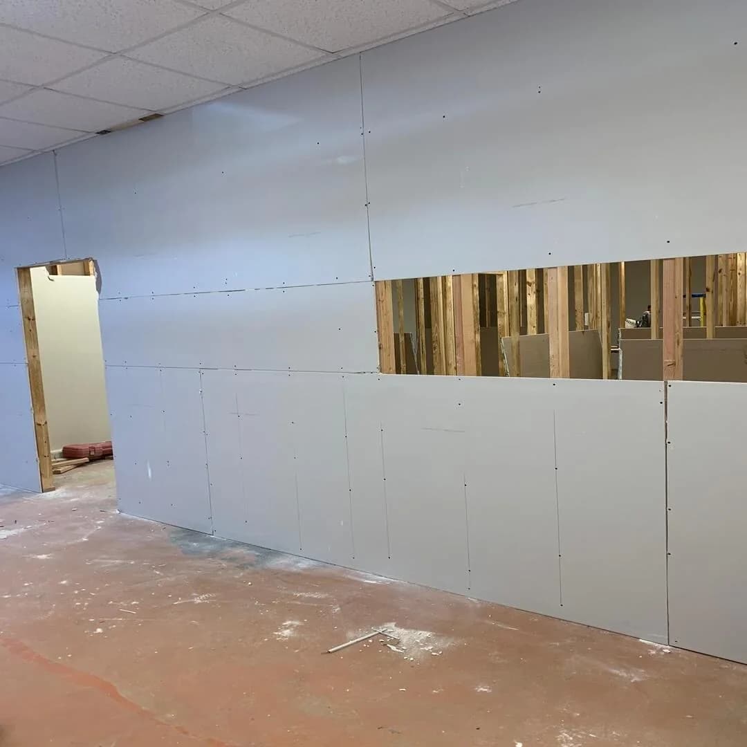 Commercial drywall wall installation by JC General Painting in South Florida